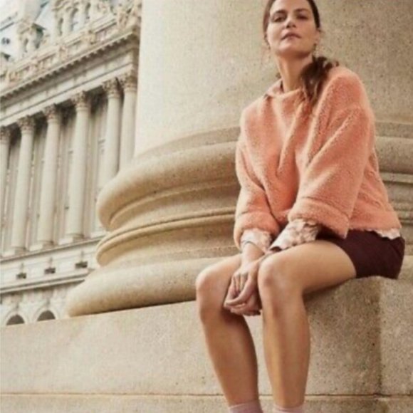 Madewell Sweaters - madewell peach pink sherpa teddy fuzzy sweater wide sleeve womens M
